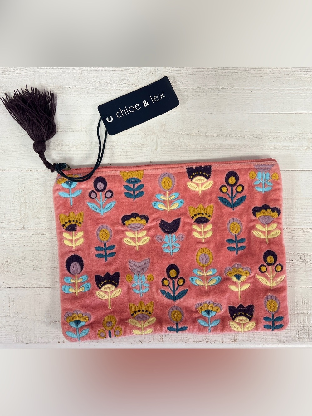 Chloe & Lex Pink Floral Embroidered Kids Accessory Pouch